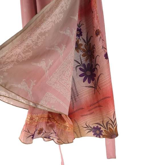 Darn Good Yarn Silk Wrap Skirt Reversible Sari Floral Ankle Maxi Sz 4-12 NWOT - Picture 4 of 7